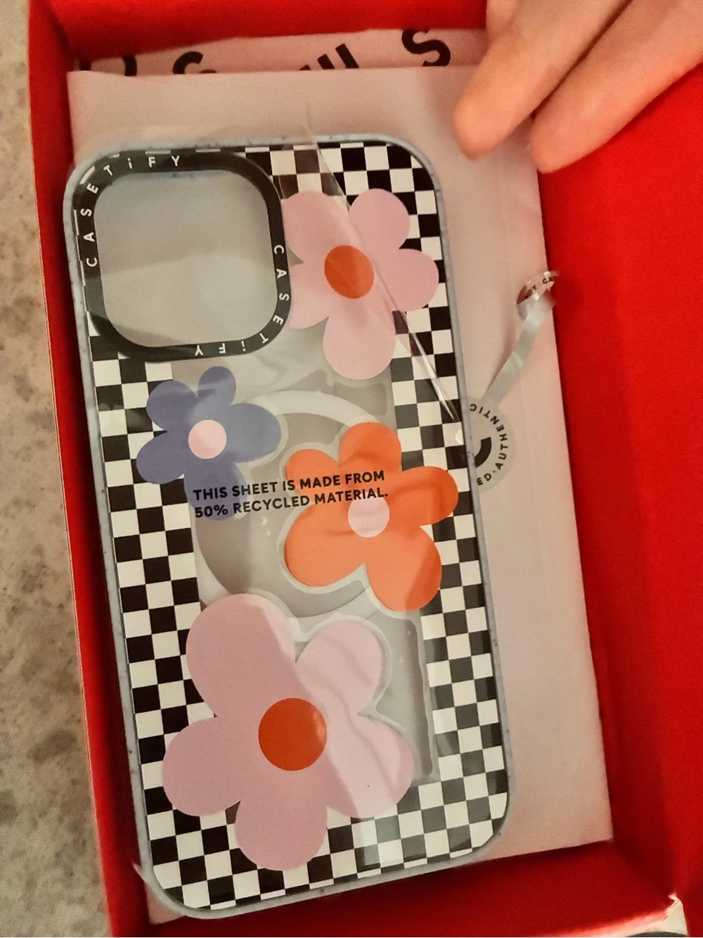 NWT Casetify Checkered Floral Clear Case with Pink & Orange Flowers